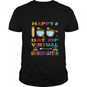 Happy 100th Days Of Virtual Kindergarten Teacher Apple Leopard Wear Mask Computer shirt.jpg